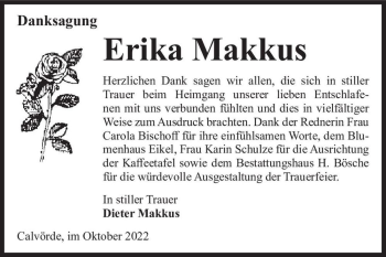 Traueranzeige von Erika Makkus  von Magdeburger Volksstimme