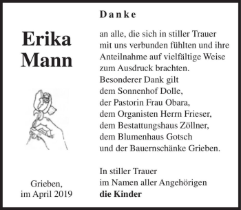 Traueranzeige von Erika Mann  von Magdeburger Volksstimme