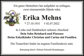 Traueranzeige von Erika Mehns  von Magdeburger Volksstimme