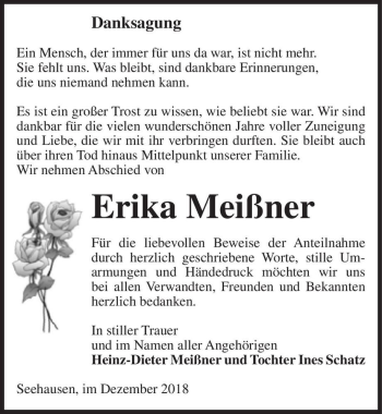Traueranzeige von Erika Meißner  von Magdeburger Volksstimme
