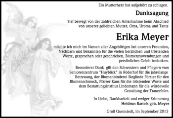 Traueranzeige von Erika Meyer  von Magdeburger Volksstimme