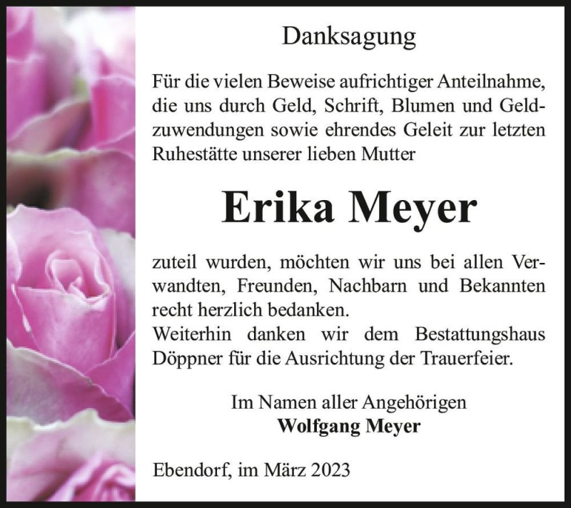 Traueranzeigen von Erika Meyer | www.abschied-nehmen.de
