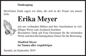 Traueranzeige von Erika Meyer  von Magdeburger Volksstimme