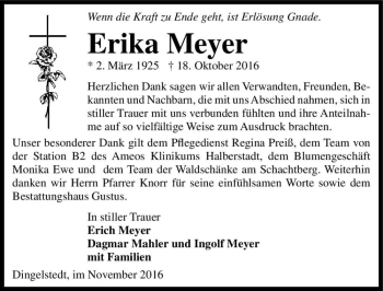 Traueranzeige von Erika Meyer  von Magdeburger Volksstimme