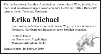 Traueranzeige von Erika Michael  von Magdeburger Volksstimme
