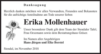 Traueranzeige von Erika Mollenhauer  von Magdeburger Volksstimme