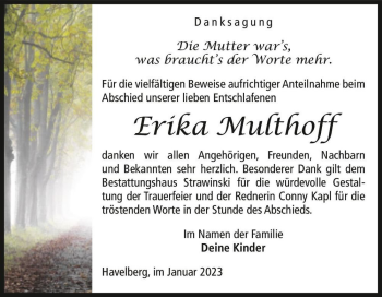 Traueranzeige von Erika Multhoff  von Magdeburger Volksstimme
