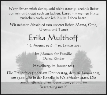 Traueranzeige von Erika Multhoff  von Magdeburger Volksstimme