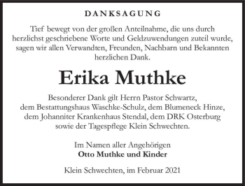 Traueranzeige von Erika Muthke  von Magdeburger Volksstimme