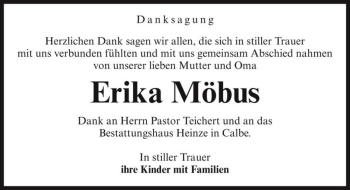 Traueranzeige von Erika Möbus  von Magdeburger Volksstimme