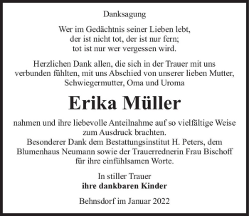 Traueranzeige von Erika Müller  von Magdeburger Volksstimme