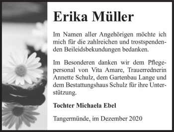 Traueranzeige von Erika Müller  von Magdeburger Volksstimme