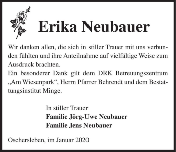 Traueranzeige von Erika Neubauer  von Magdeburger Volksstimme