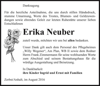 Traueranzeige von Erika Neuber  von Magdeburger Volksstimme