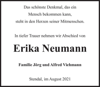 Traueranzeige von Erika Neumann  von Magdeburger Volksstimme