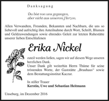 Traueranzeige von Erika Nickel  von Magdeburger Volksstimme