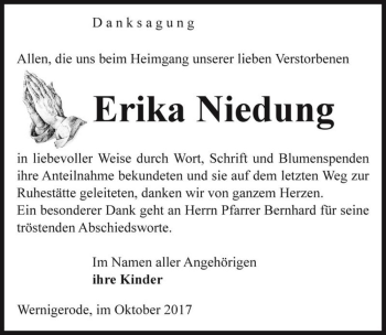 Traueranzeige von Erika Niedung  von Magdeburger Volksstimme