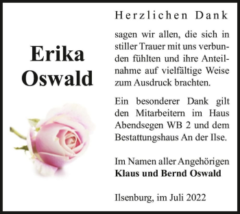 Traueranzeige von Erika Oswald  von Magdeburger Volksstimme