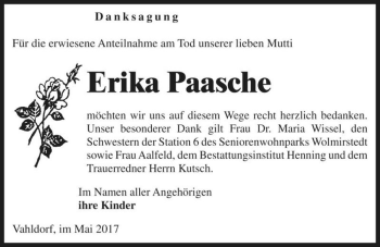 Traueranzeige von Erika Paasche  von Magdeburger Volksstimme