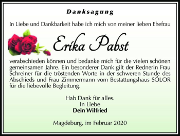 Traueranzeige von Erika Pabst  von Magdeburger Volksstimme