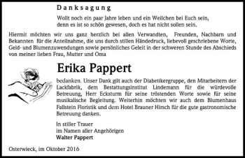 Traueranzeige von Erika Pappert  von Magdeburger Volksstimme