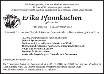 Traueranzeige von Erika Pfannkuchen (geb. Harden)  von Magdeburger Volksstimme