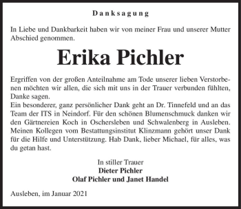 Traueranzeige von Erika Pichler  von Magdeburger Volksstimme