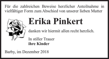 Traueranzeige von Erika Pinkert  von Magdeburger Volksstimme