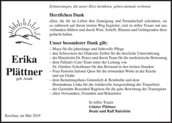 Traueranzeige von Erika Plättner (geb. Arndt)  von Magdeburger Volksstimme