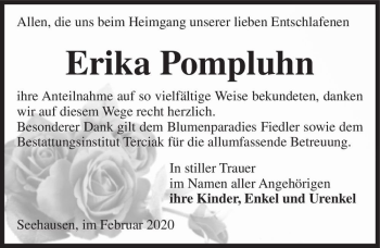 Traueranzeige von Erika Pompluhn  von Magdeburger Volksstimme
