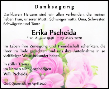 Traueranzeige von Erika Pscheida  von Magdeburger Volksstimme