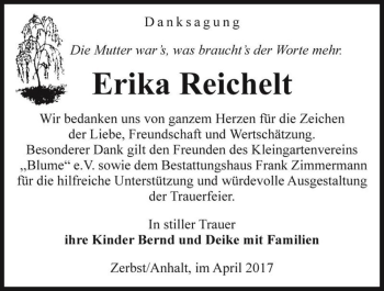 Traueranzeige von Erika Reichelt  von Magdeburger Volksstimme