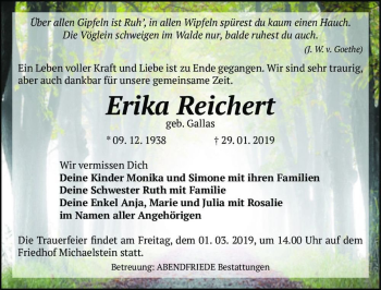 Traueranzeige von Erika Reichert (geb. Gallas)  von Magdeburger Volksstimme