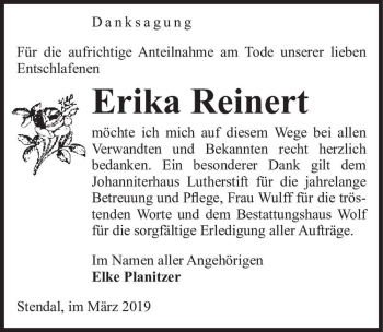 Traueranzeige von Erika Reinert  von Magdeburger Volksstimme
