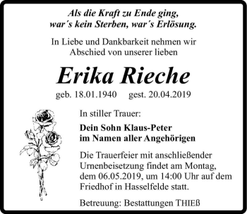 Traueranzeige von Erika Rieche  von Magdeburger Volksstimme