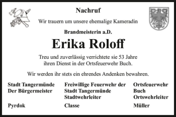 Traueranzeige von Erika Roloff  von Magdeburger Volksstimme