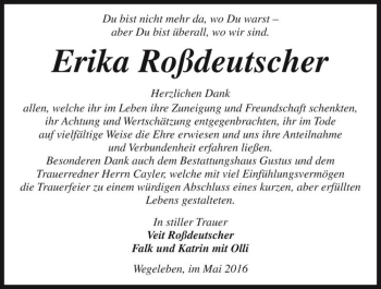 Traueranzeige von Erika Roßdeutscher  von Magdeburger Volksstimme