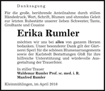 Traueranzeige von Erika Rumler  von Magdeburger Volksstimme
