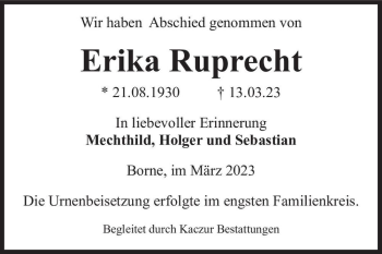 Traueranzeige von Erika Ruprecht  von Magdeburger Volksstimme