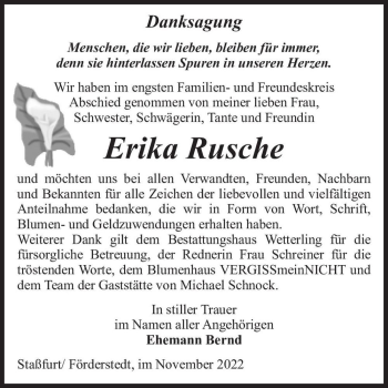 Traueranzeige von Erika Rusche  von Magdeburger Volksstimme