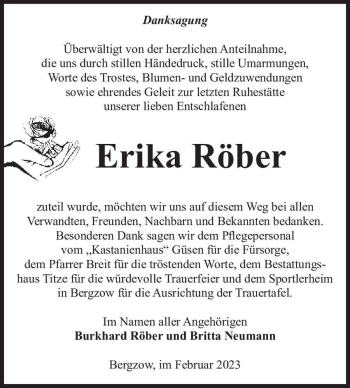 Traueranzeige von Erika Röber  von Magdeburger Volksstimme