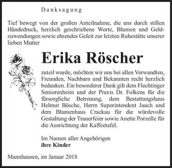 Traueranzeige von Erika Röscher  von Magdeburger Volksstimme