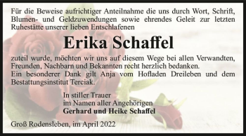 Traueranzeige von Erika Schaffel  von Magdeburger Volksstimme
