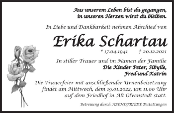 Traueranzeige von Erika Schartau  von Magdeburger Volksstimme