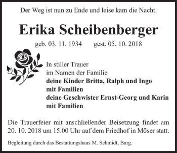 Traueranzeige von Erika Scheibenberger  von Magdeburger Volksstimme