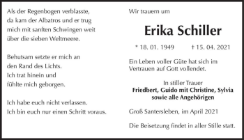 Traueranzeige von Erika Schiller  von Magdeburger Volksstimme