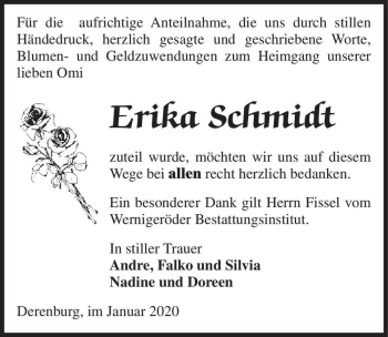 Traueranzeige von Erika Schmidt  von Magdeburger Volksstimme