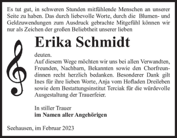 Traueranzeige von Erika Schmidt  von Magdeburger Volksstimme