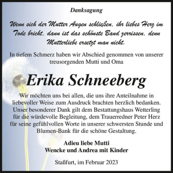 Traueranzeige von Erika Schneeberg  von Magdeburger Volksstimme