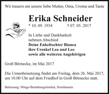 Traueranzeige von Erika Schneider  von Magdeburger Volksstimme